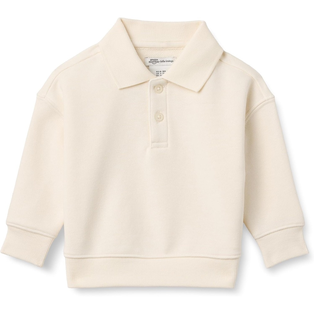 image:imageAmazon Essentials x Sofia Grainge Babies Toddlers and Boys French Terry Polo Sweatshirt Relaxed FitIvory