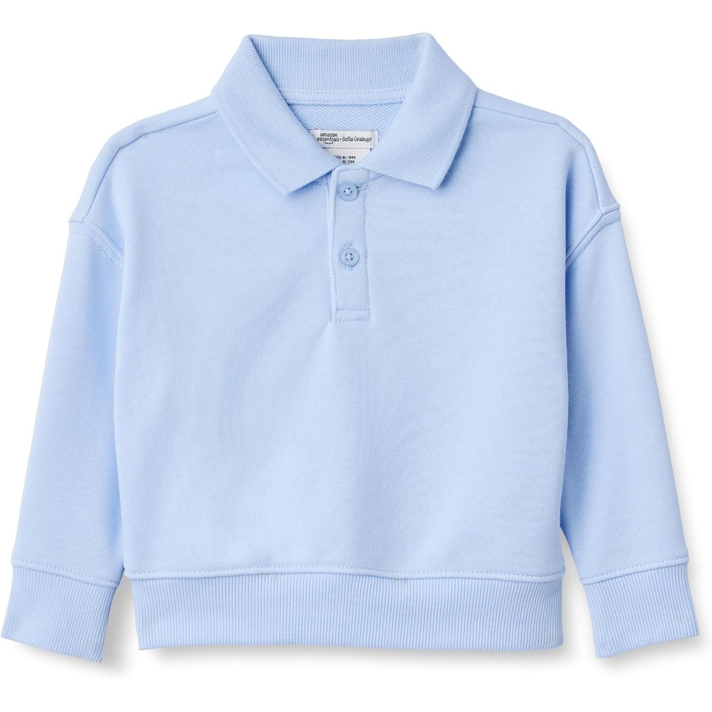image:imageAmazon Essentials x Sofia Grainge Babies Toddlers and Boys French Terry Polo Sweatshirt Relaxed FitLight Blue