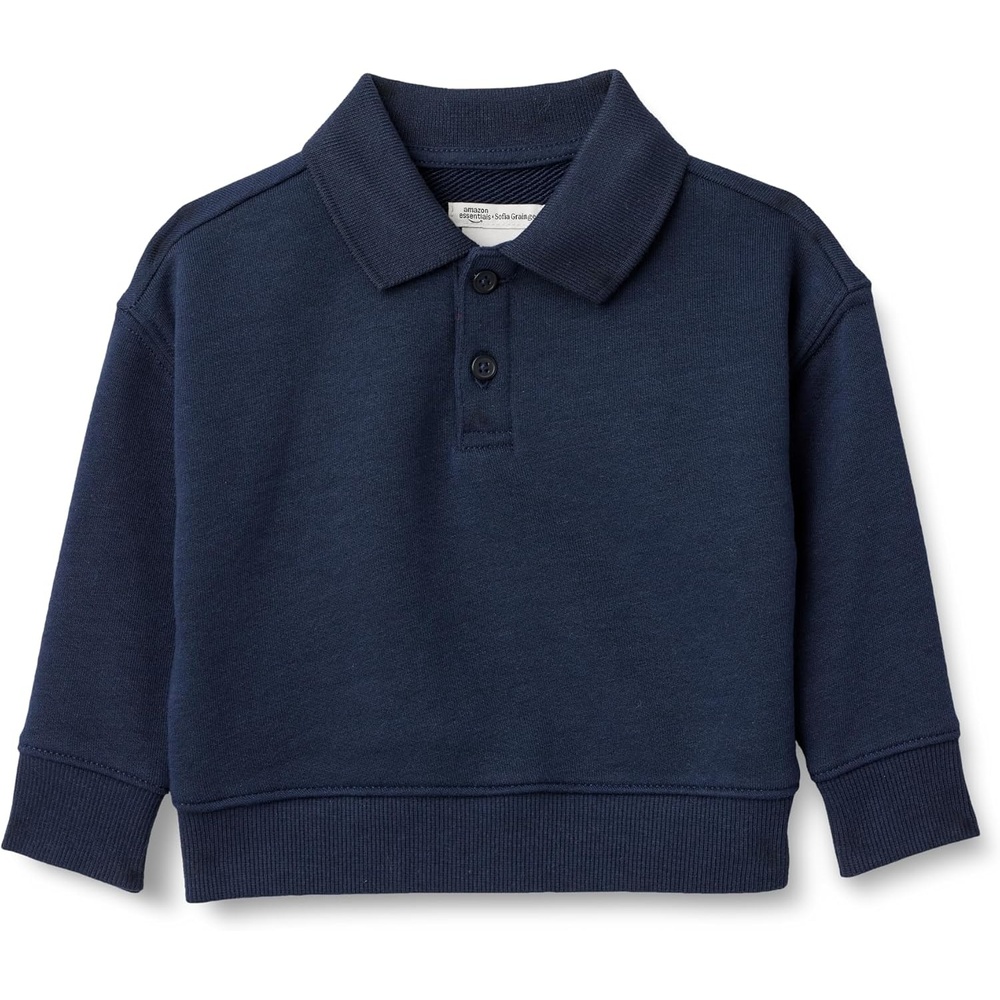 image:imageAmazon Essentials x Sofia Grainge Babies Toddlers and Boys French Terry Polo Sweatshirt Relaxed FitNavy