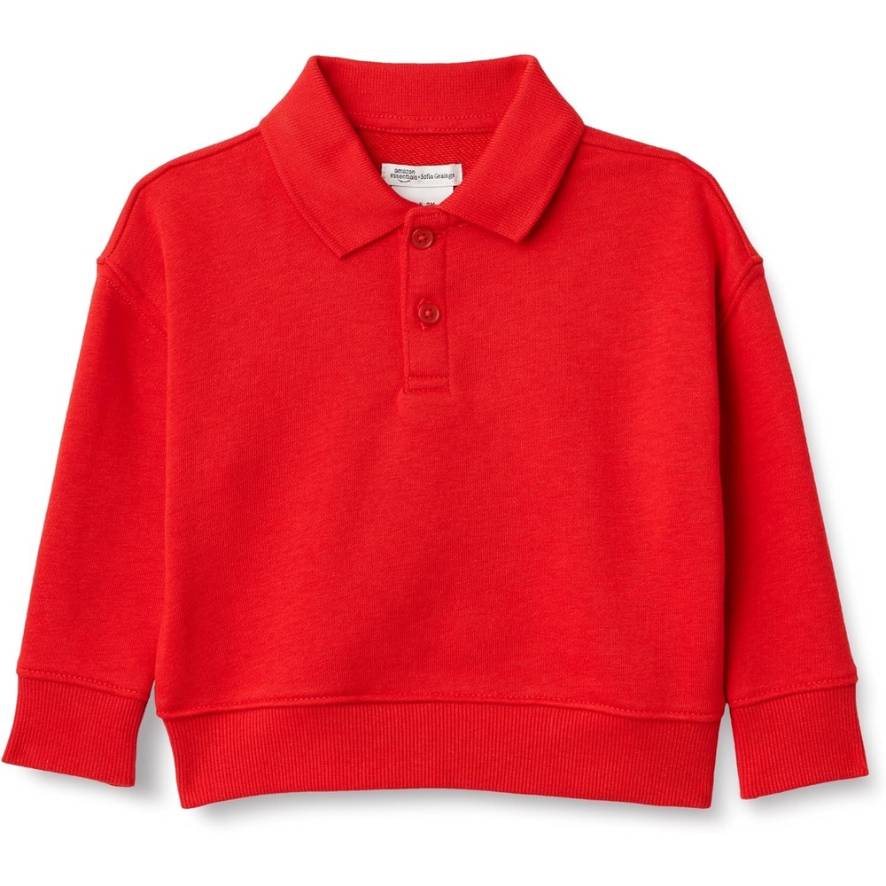 image:imageAmazon Essentials x Sofia Grainge Babies Toddlers and Boys French Terry Polo Sweatshirt Relaxed FitRed