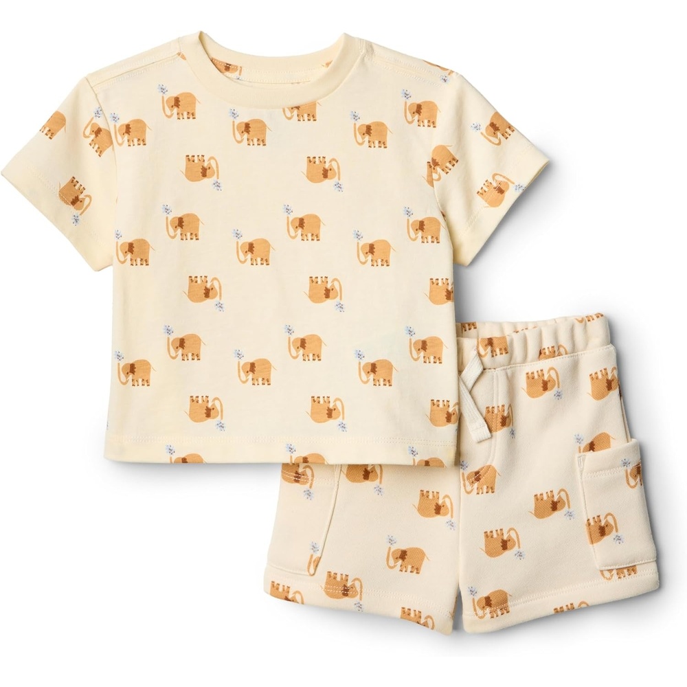 image:imageAmazon Essentials x Sofia Grainge Babies Toddlers and Boys TShirt and Short Play Set MultipacksIvory Elephants