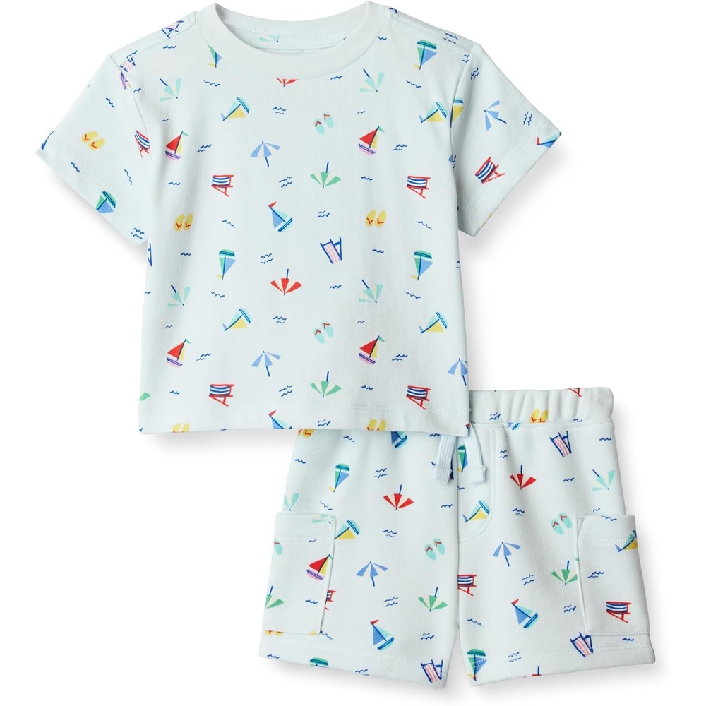 image:imageAmazon Essentials x Sofia Grainge Babies Toddlers and Boys TShirt and Short Play Set MultipacksPale Blue Beach