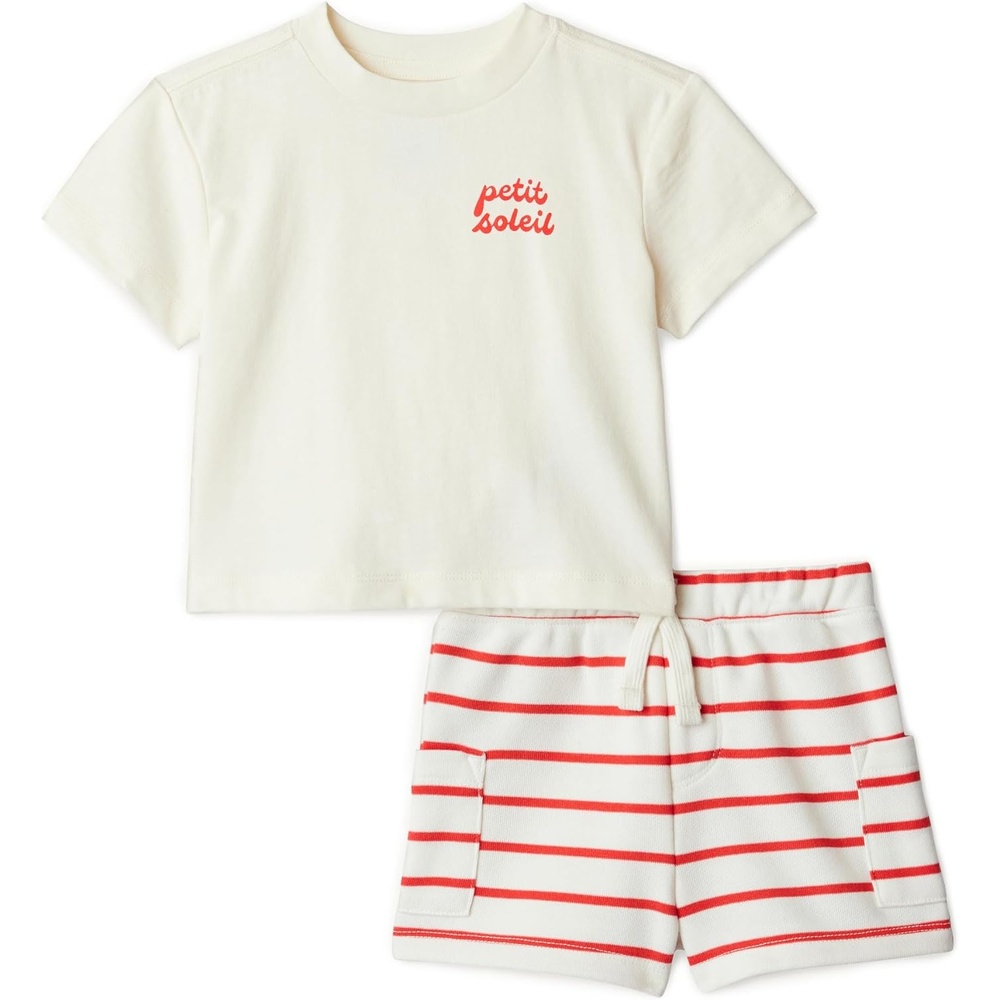image:imageAmazon Essentials x Sofia Grainge Babies Toddlers and Boys TShirt and Short Play Set MultipacksPetit SoleilUneven Stripe
