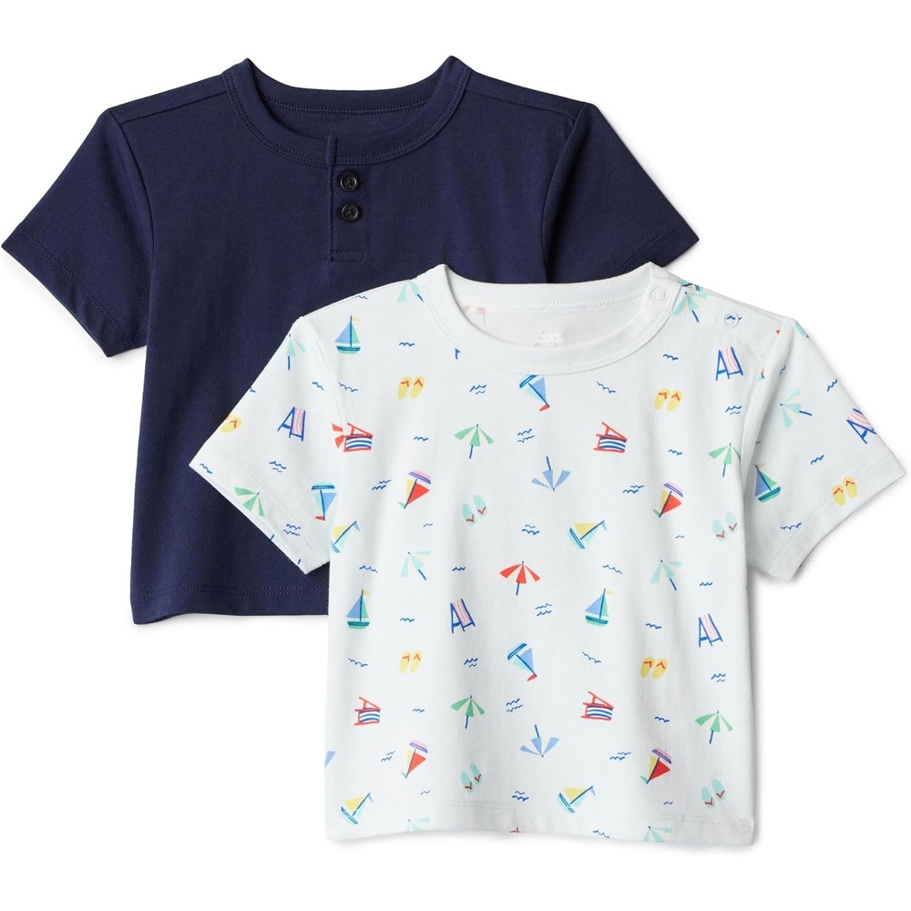 image:imageAmazon Essentials x Sofia Grainge Baby Boys Cotton Crewneck Short Sleeve TShirts with Shoulder SnapBeachNavy