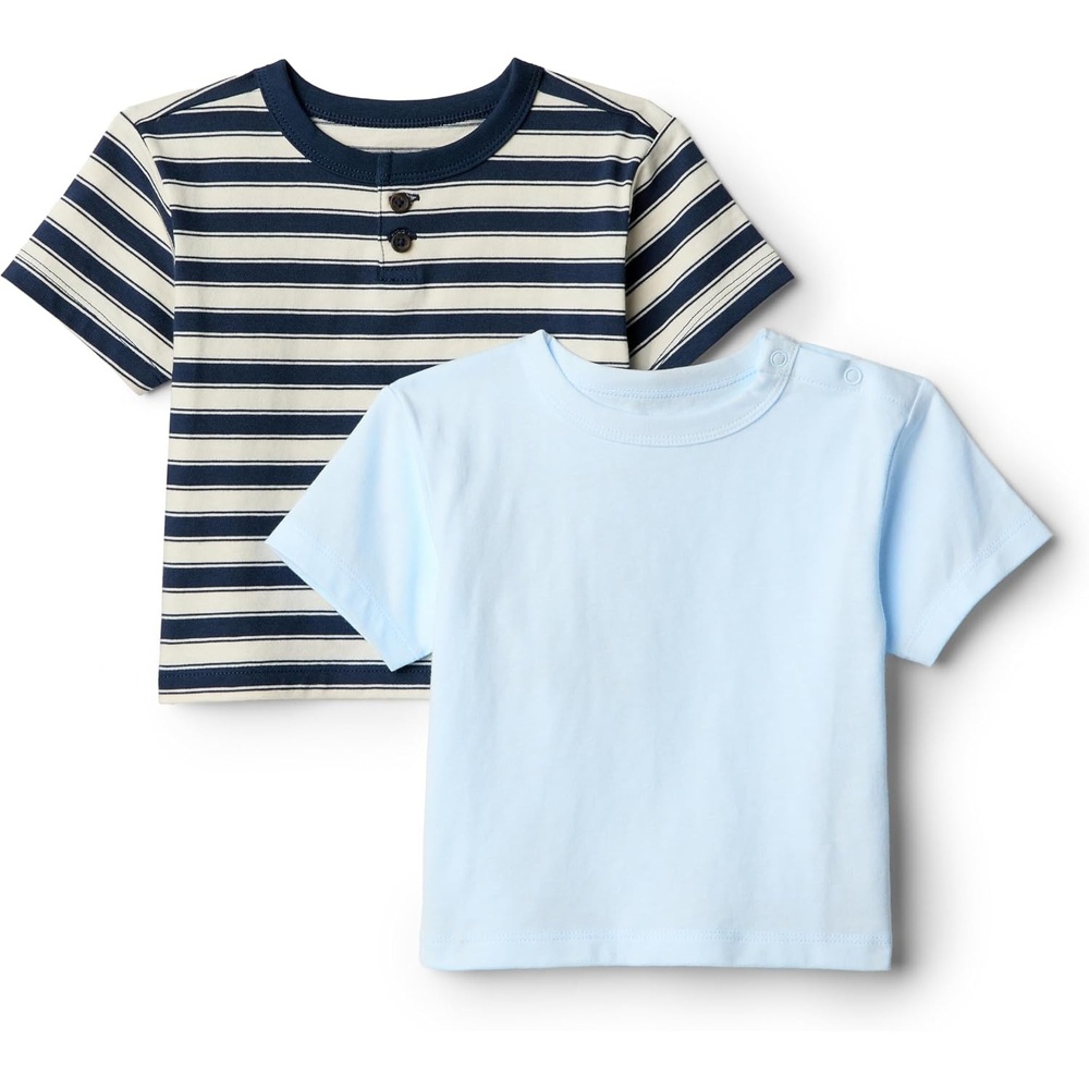 image:imageAmazon Essentials x Sofia Grainge Baby Boys Cotton Crewneck Short Sleeve TShirts with Shoulder SnapLight BlueStripe