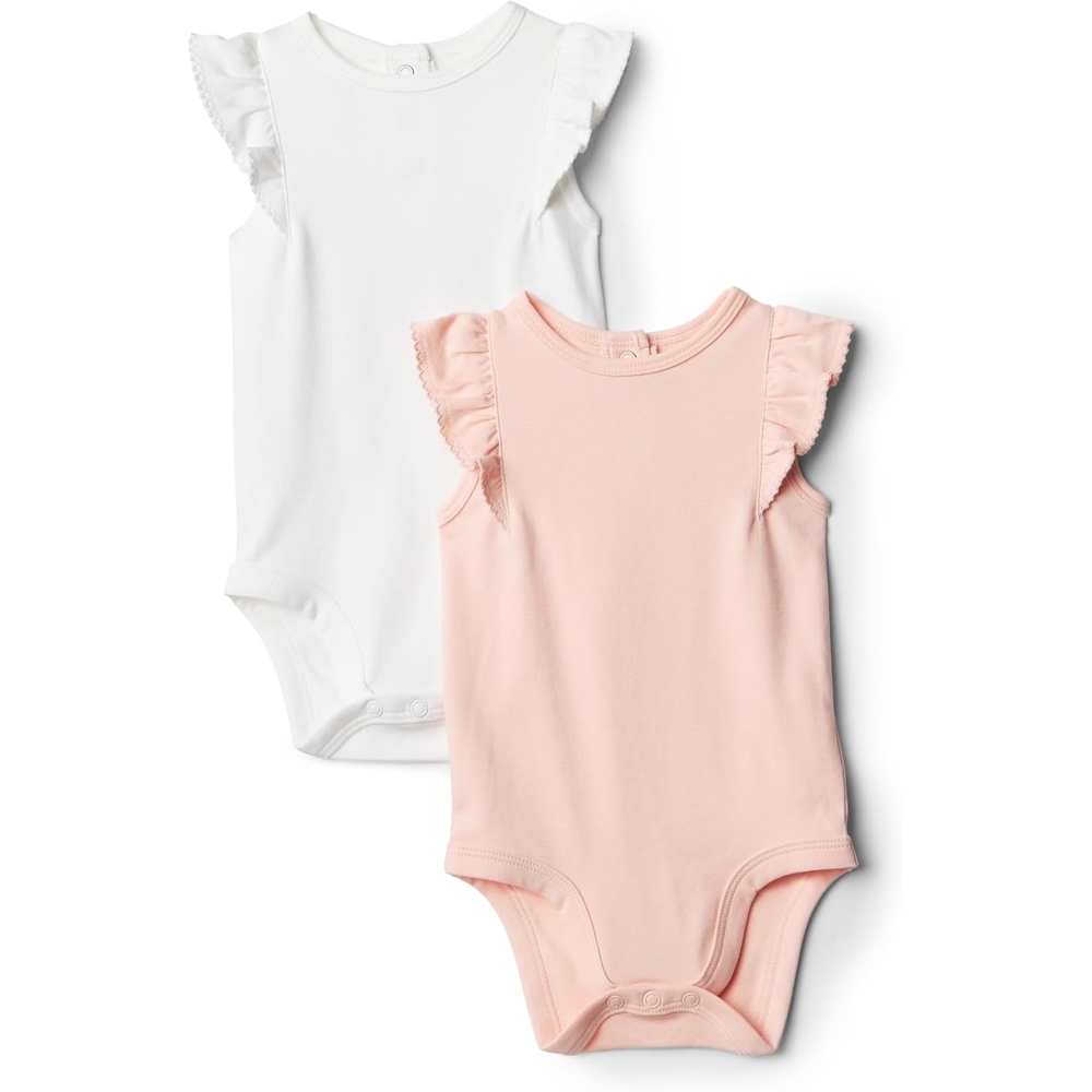 image:imageAmazon Essentials x Sofia Grainge Baby Girls Cotton Ruffle Sleeve Bodysuit with Embroidered Detail Pack of 2Light PinkWhite