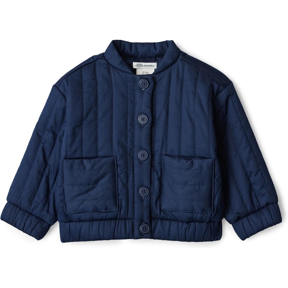image:imageAmazon Essentials x Sofia Grainge Baby Girls Cotton Sateen Lightweight Printed JacketNavy