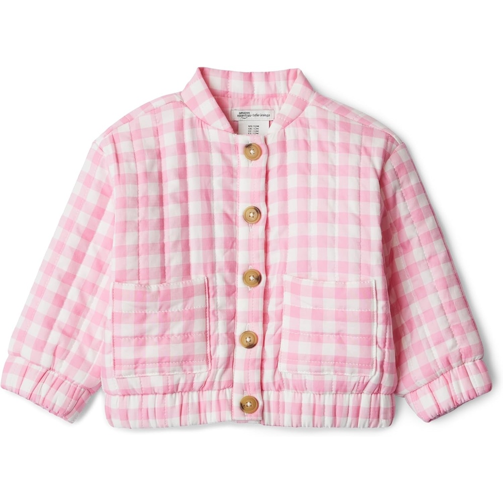 image:imageAmazon Essentials x Sofia Grainge Baby Girls Cotton Sateen Lightweight Printed JacketPink Big Gingham