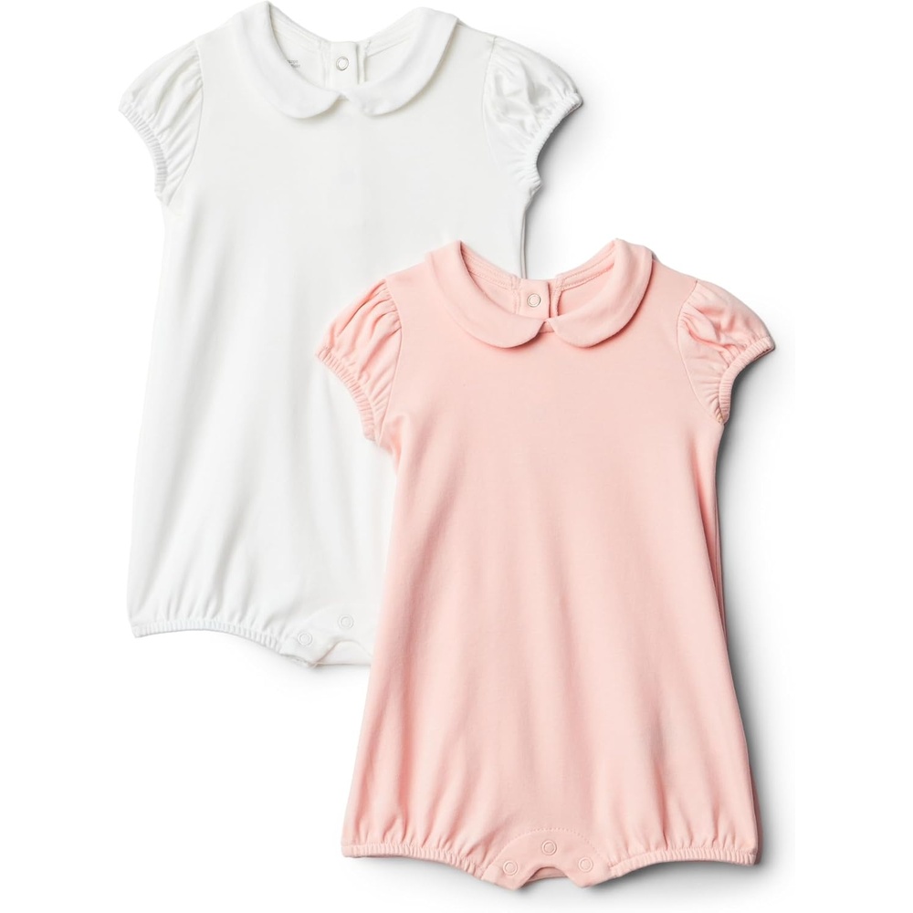 image:imageAmazon Essentials x Sofia Grainge Baby Girls Cotton Short Sleeve Romper with Peter Pan CollarLight PinkWhite