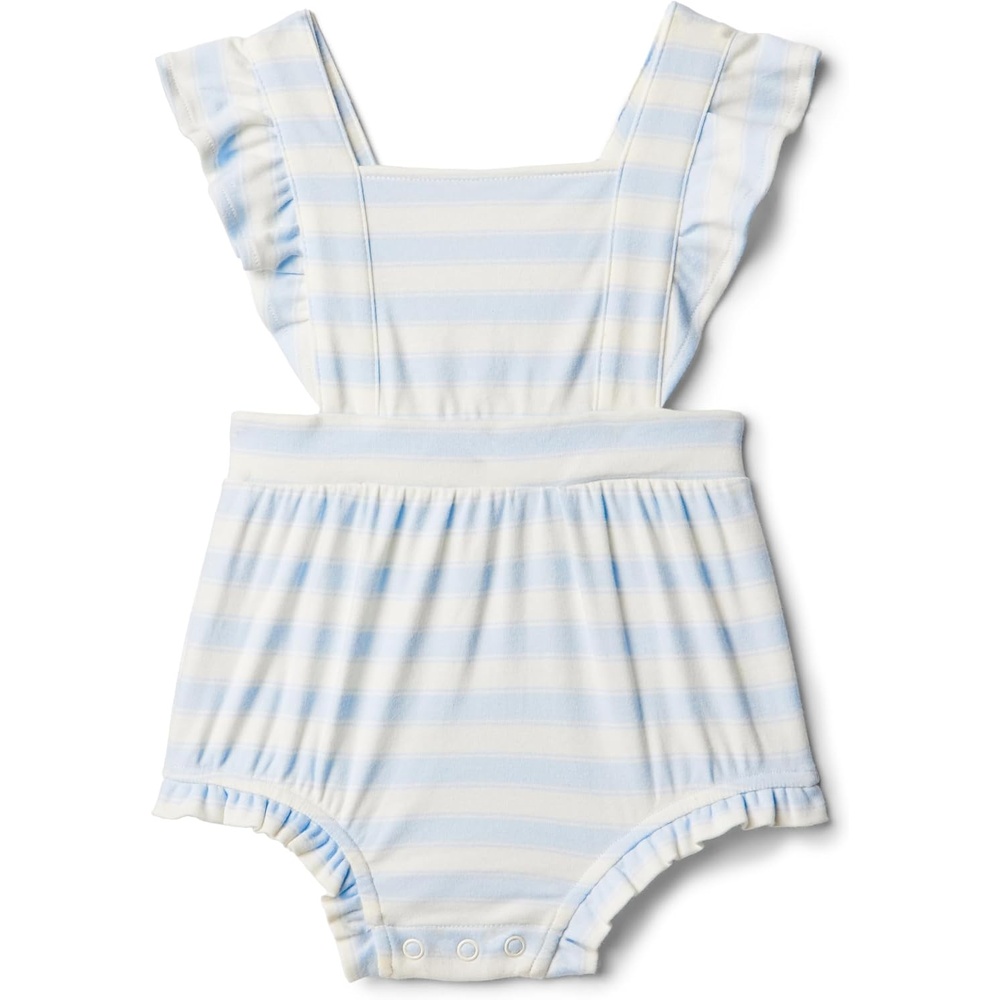 image:imageAmazon Essentials x Sofia Grainge Baby Girls Cotton Sleeveless Romper with RufflesPale Blue Bold Stripe