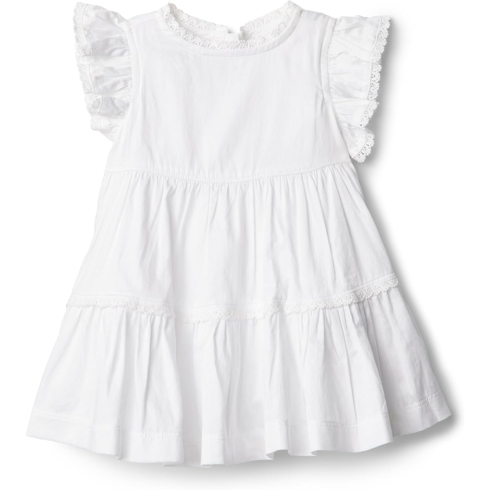 image:imageAmazon Essentials x Sofia Grainge Baby Girls Tiered Flounce Dress Soft Cotton Sateen Ruffle Sleeves with Lace TrimWhite