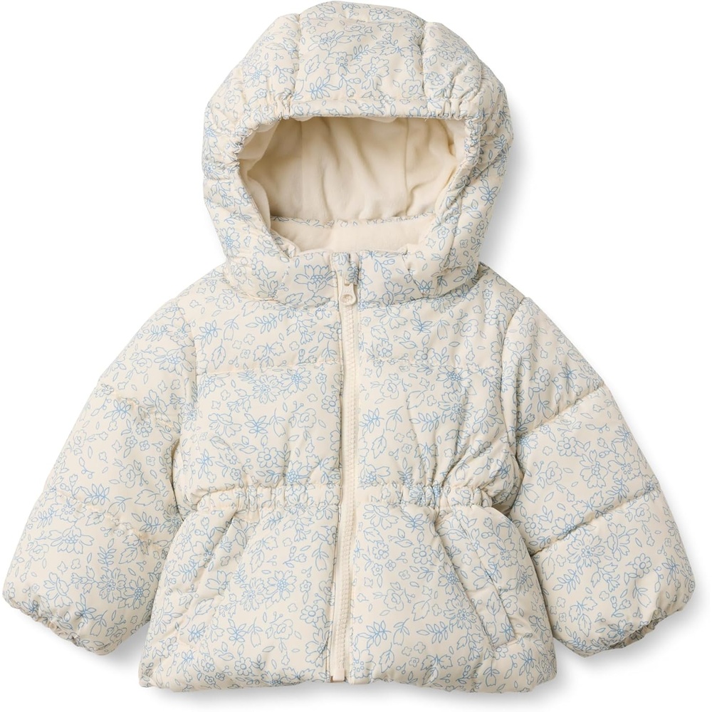 image:imageAmazon Essentials x Sofia Grainge Baby Girls WaterRepellent Hooded Puffer JacketIvory Dusty Blue Outlined Blooms