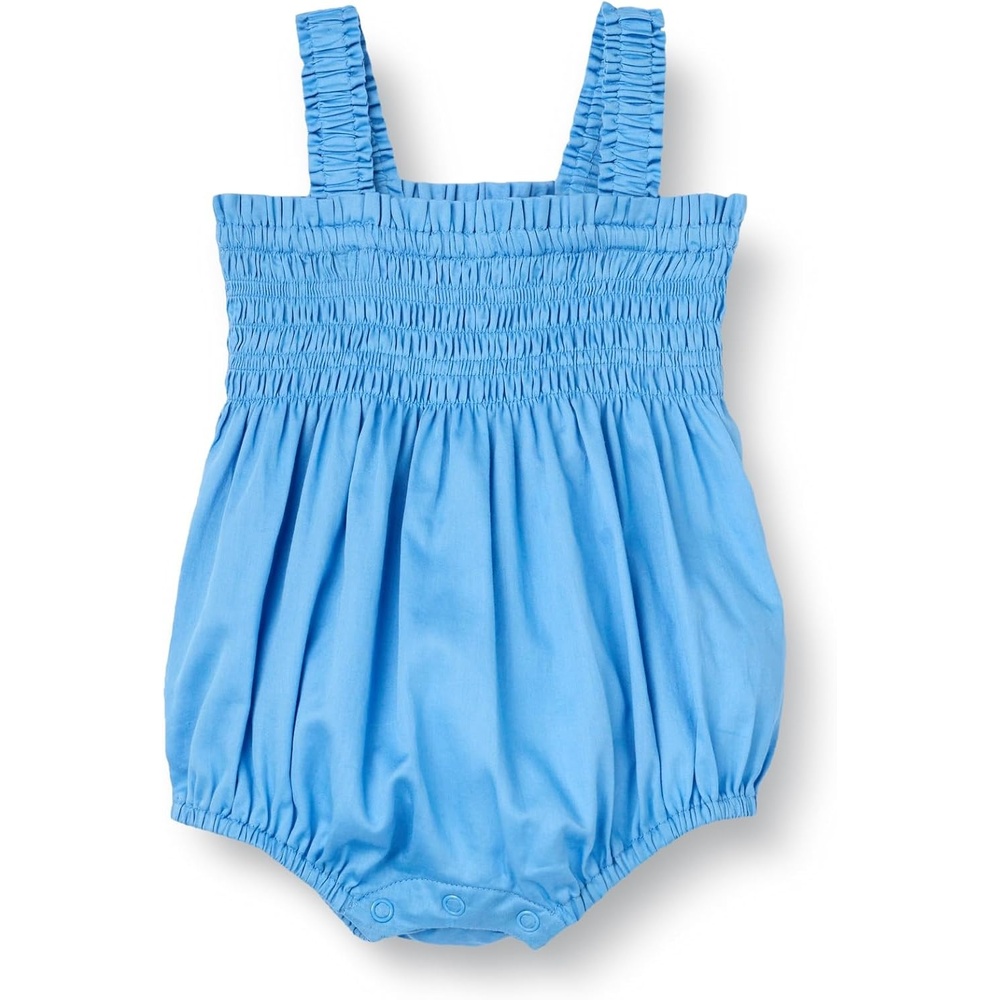 image:imageAmazon Essentials x Sofia Grainge Baby Girls Woven Sleeveless Ruffle RomperBlue
