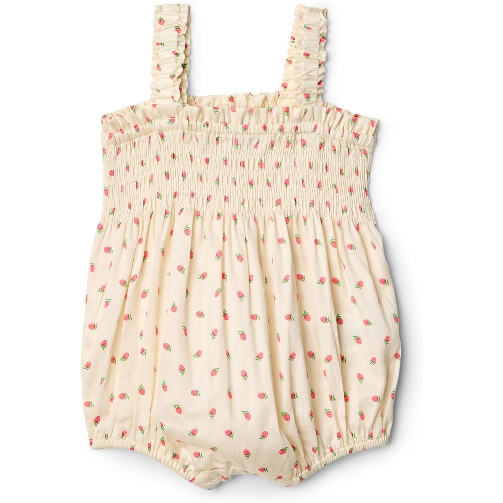 image:imageAmazon Essentials x Sofia Grainge Baby Girls Woven Sleeveless Ruffle RomperBright Pink Little Strawberries