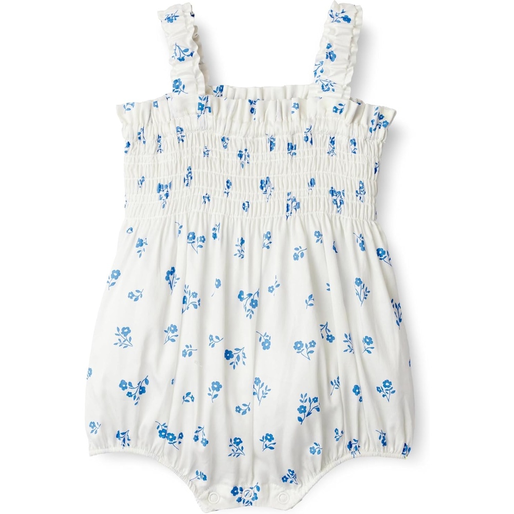 image:imageAmazon Essentials x Sofia Grainge Baby Girls Woven Sleeveless Ruffle RomperIvory Blue Floral