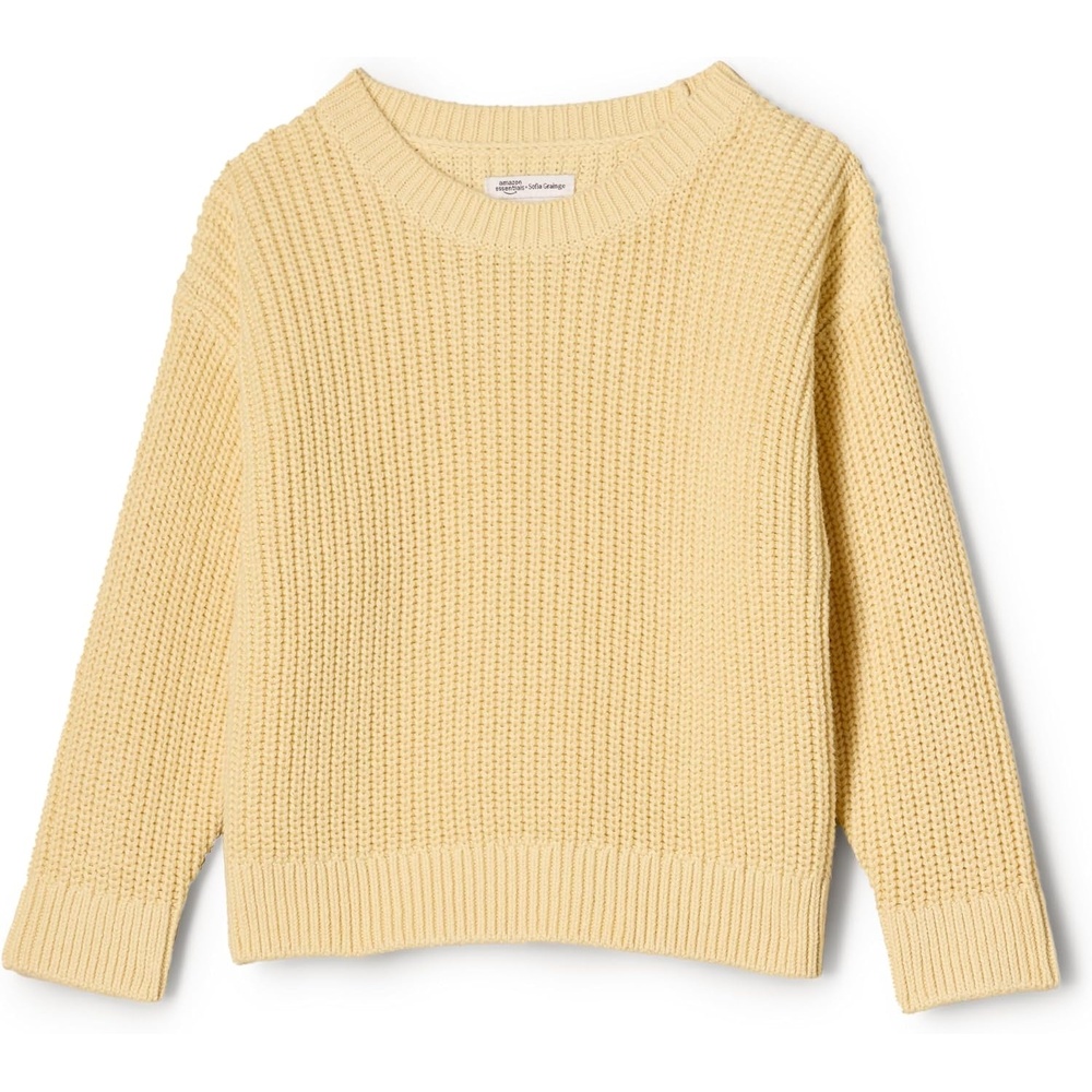 image:imageAmazon Essentials x Sofia Grainge Toddler and Baby Boys Cotton Knit Drop Shoulder Sweater with Ribbing at Neck Cuffs HemButter Yellow