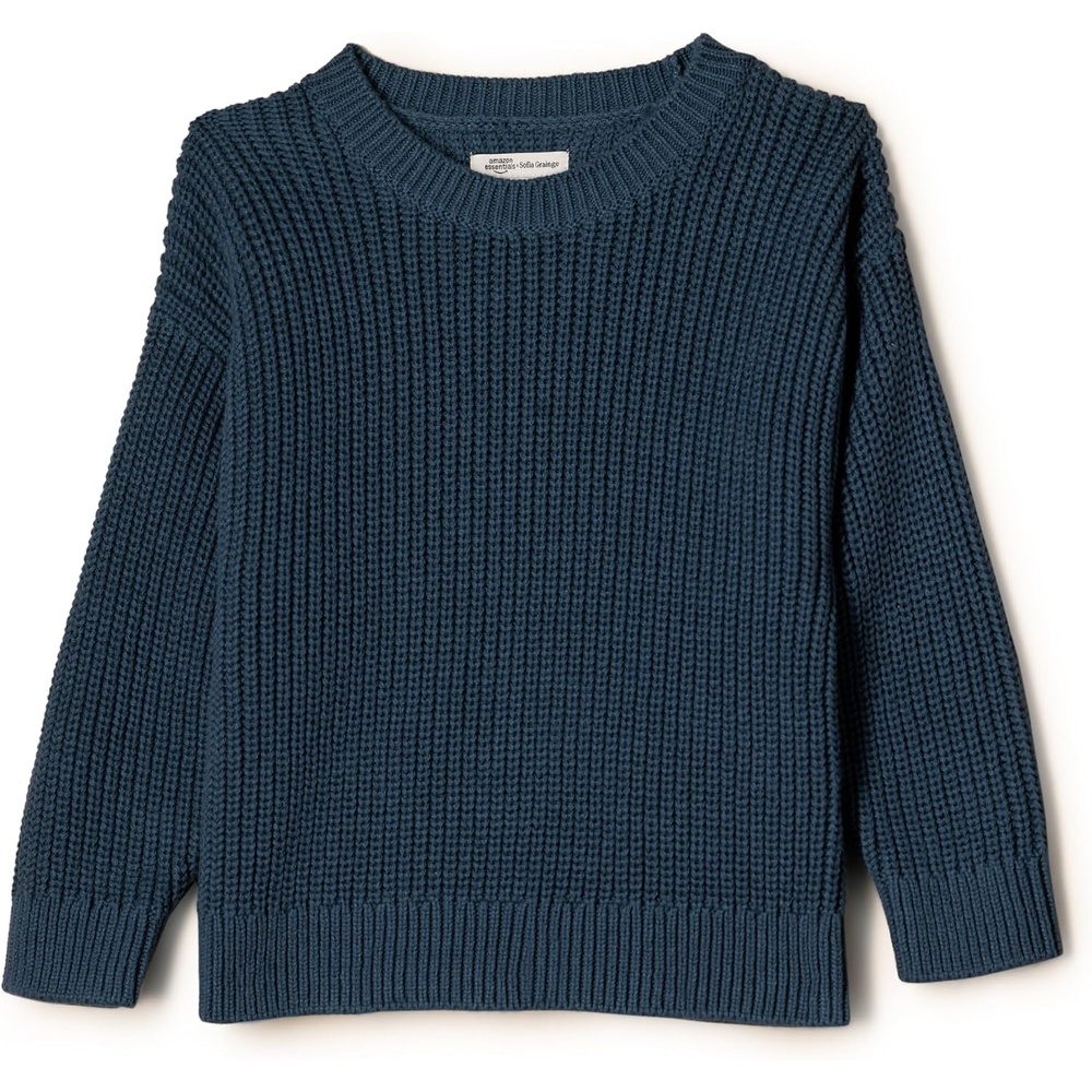 image:imageAmazon Essentials x Sofia Grainge Toddler and Baby Boys Cotton Knit Drop Shoulder Sweater with Ribbing at Neck Cuffs HemDark Navy