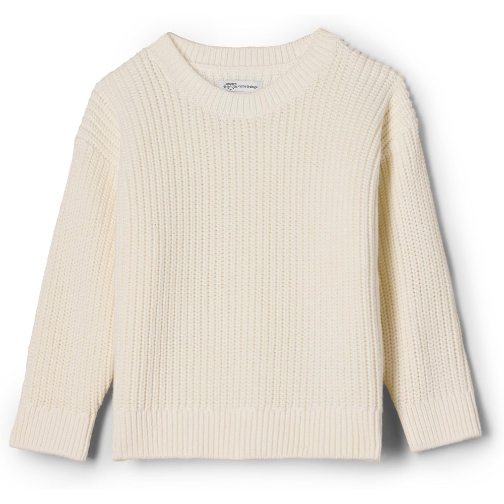 image:imageAmazon Essentials x Sofia Grainge Toddler and Baby Boys Cotton Knit Drop Shoulder Sweater with Ribbing at Neck Cuffs HemIvory