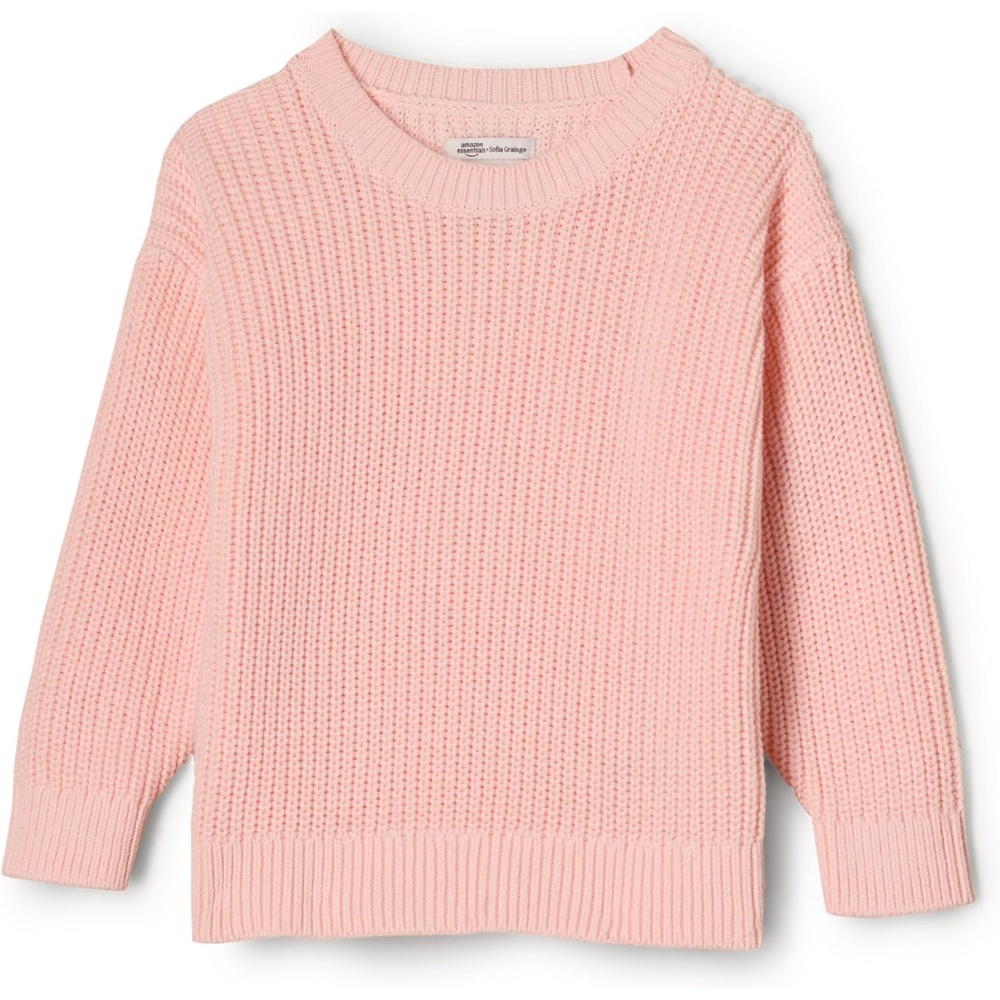 image:imageAmazon Essentials x Sofia Grainge Toddler and Baby Boys Cotton Knit Drop Shoulder Sweater with Ribbing at Neck Cuffs HemLight Pink