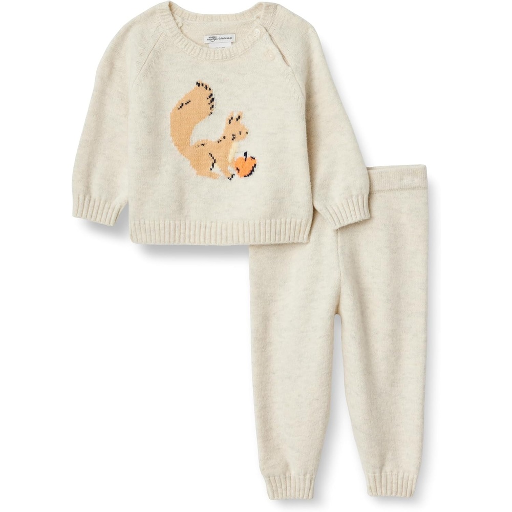 image:imageAmazon Essentials x Sofia Grainge Toddler and Baby Boys CottonNylon Knit Sweater Set with Crew NecklineOatmeal Heather Squirrel