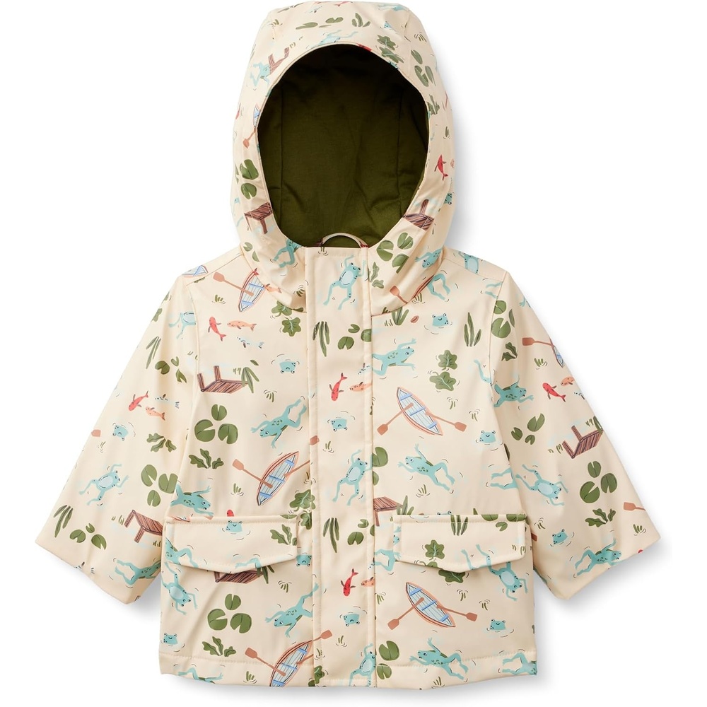 image:imageAmazon Essentials x Sofia Grainge Toddler and Baby Boys WaterRepellent Rain Jacket with Quilted LiningLight Tan Frogs
