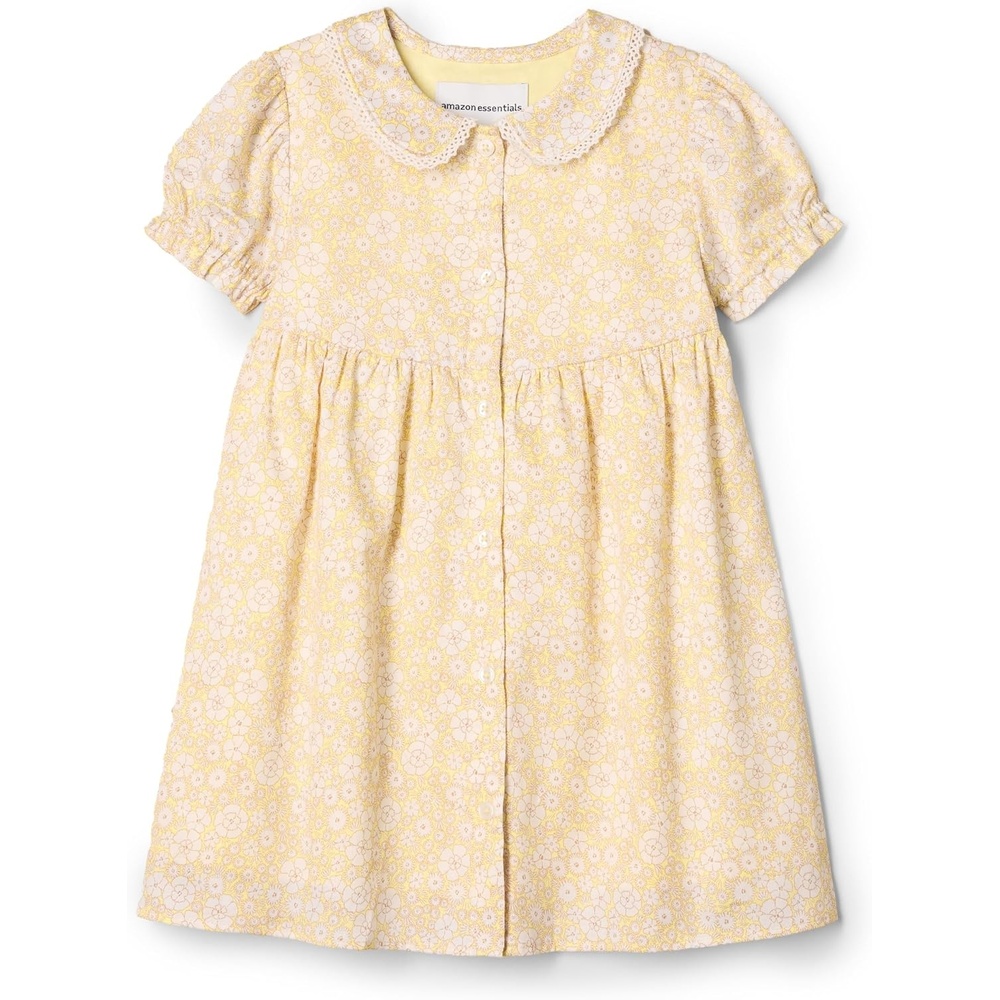 image:imageAmazon Essentials x Sofia Grainge Toddler and Baby Girls Cotton Sateen Dress with CollarLight Yellow Ivory Delicate Floral