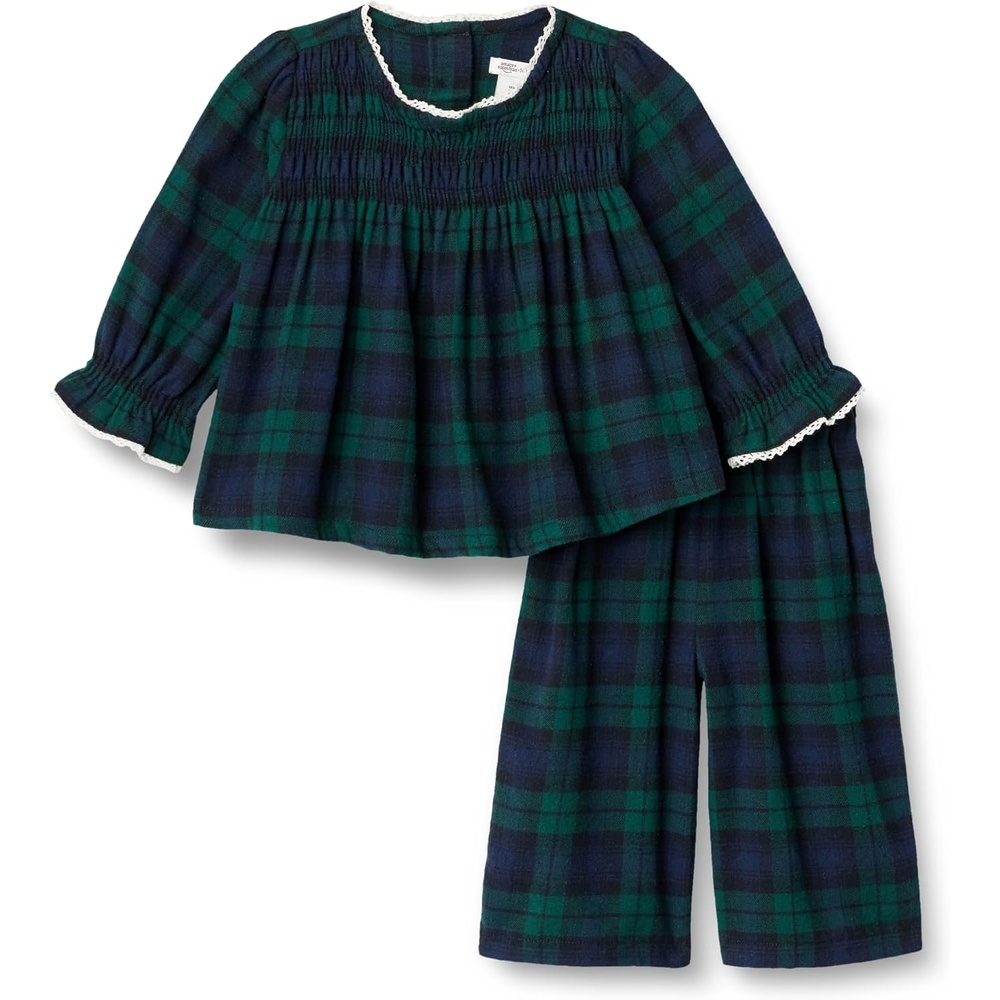 image:imageAmazon Essentials x Sofia Grainge Toddler and Baby Girls Long Sleeve Flannel SetDark Emerald Green Deep Blue Plaid