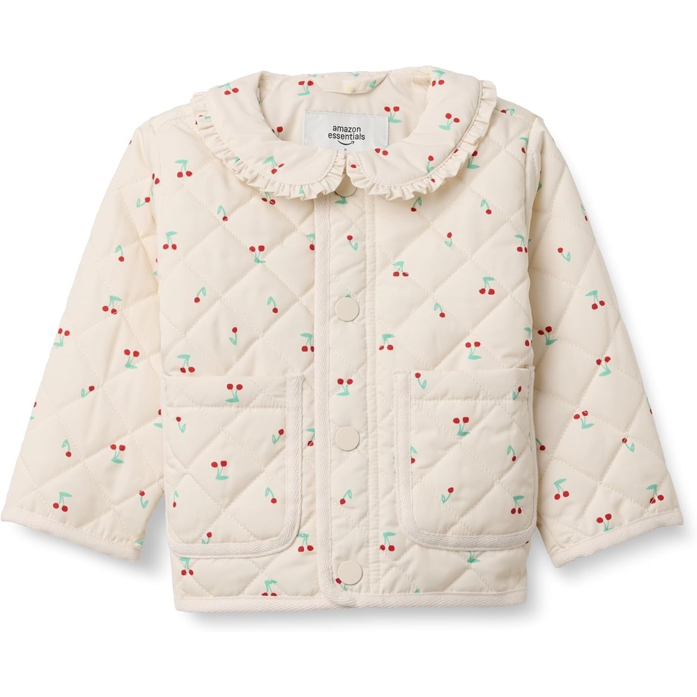 image:imageAmazon Essentials x Sofia Grainge Toddler and Baby Girls Midweight Quilted Field Jacket with RuffleIvory Cherries