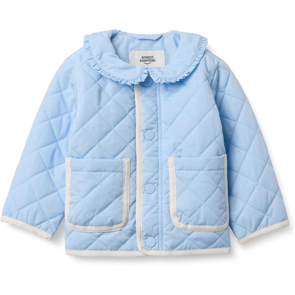 image:imageAmazon Essentials x Sofia Grainge Toddler and Baby Girls Midweight Quilted Field Jacket with RuffleLight Blue