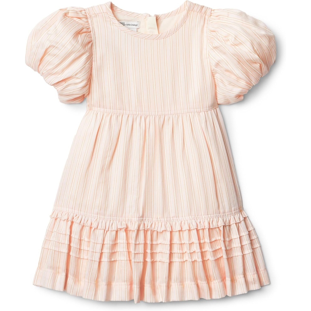 image:imageAmazon Essentials x Sofia Grainge Toddler and Baby Girls Puff Sleeve DressPeach Classic Stripe