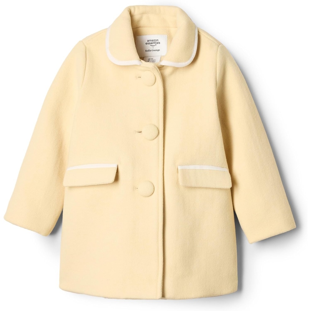 image:imageAmazon Essentials x Sofia Grainge Toddler and Baby Girls Wool Blend ALine Dress Coat with Curved CollarBeige