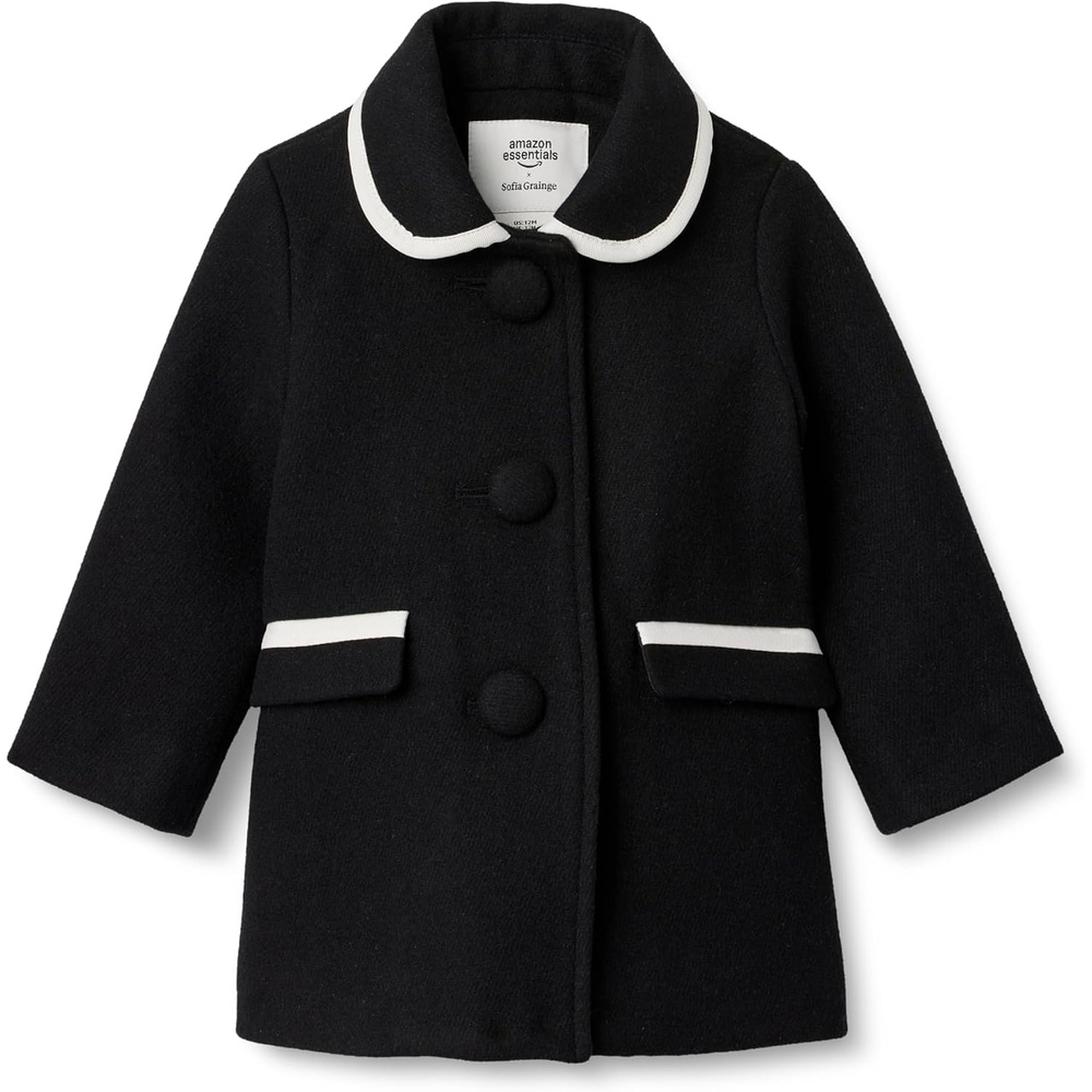 image:imageAmazon Essentials x Sofia Grainge Toddler and Baby Girls Wool Blend ALine Dress Coat with Curved CollarBlack