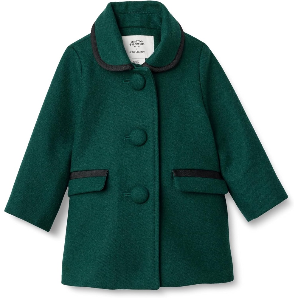 image:imageAmazon Essentials x Sofia Grainge Toddler and Baby Girls Wool Blend ALine Dress Coat with Curved CollarDark Green