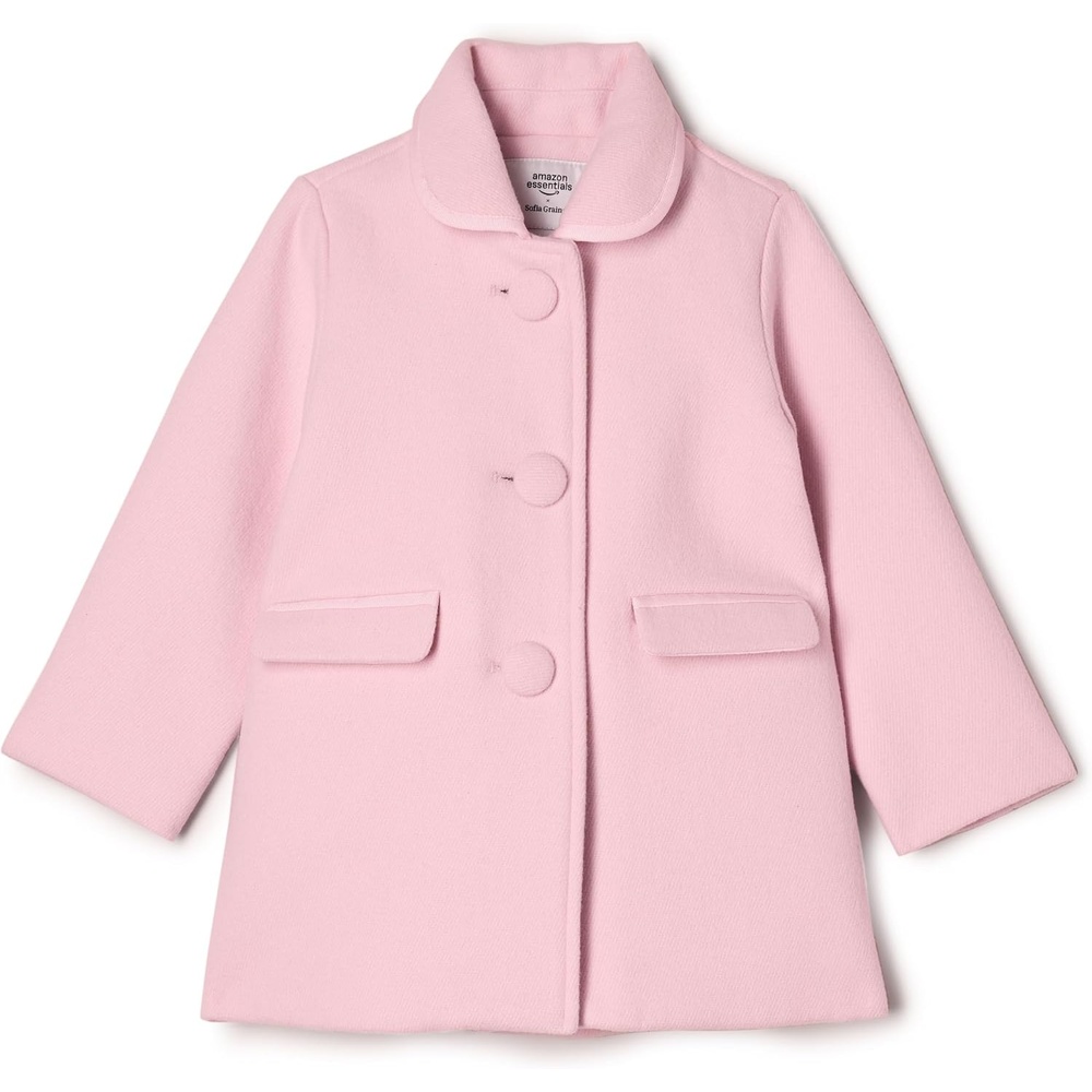 image:imageAmazon Essentials x Sofia Grainge Toddler and Baby Girls Wool Blend ALine Dress Coat with Curved CollarPink