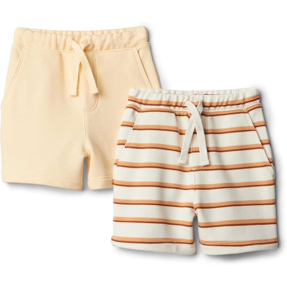 image:imageAmazon Essentials x Sofia Grainge Toddlers and Baby Boys PullOn Knit French Terry Shorts Pack of 2Pale YellowStripe