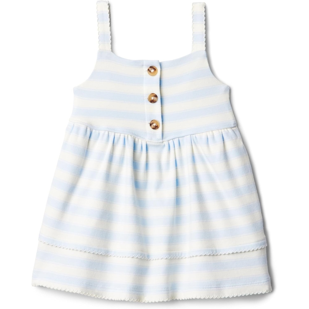 image:imageAmazon Essentials x Sofia Grainge Toddlers and Baby Girls Cotton Casual Fit and Flare DressPale Blue Bold Stripe