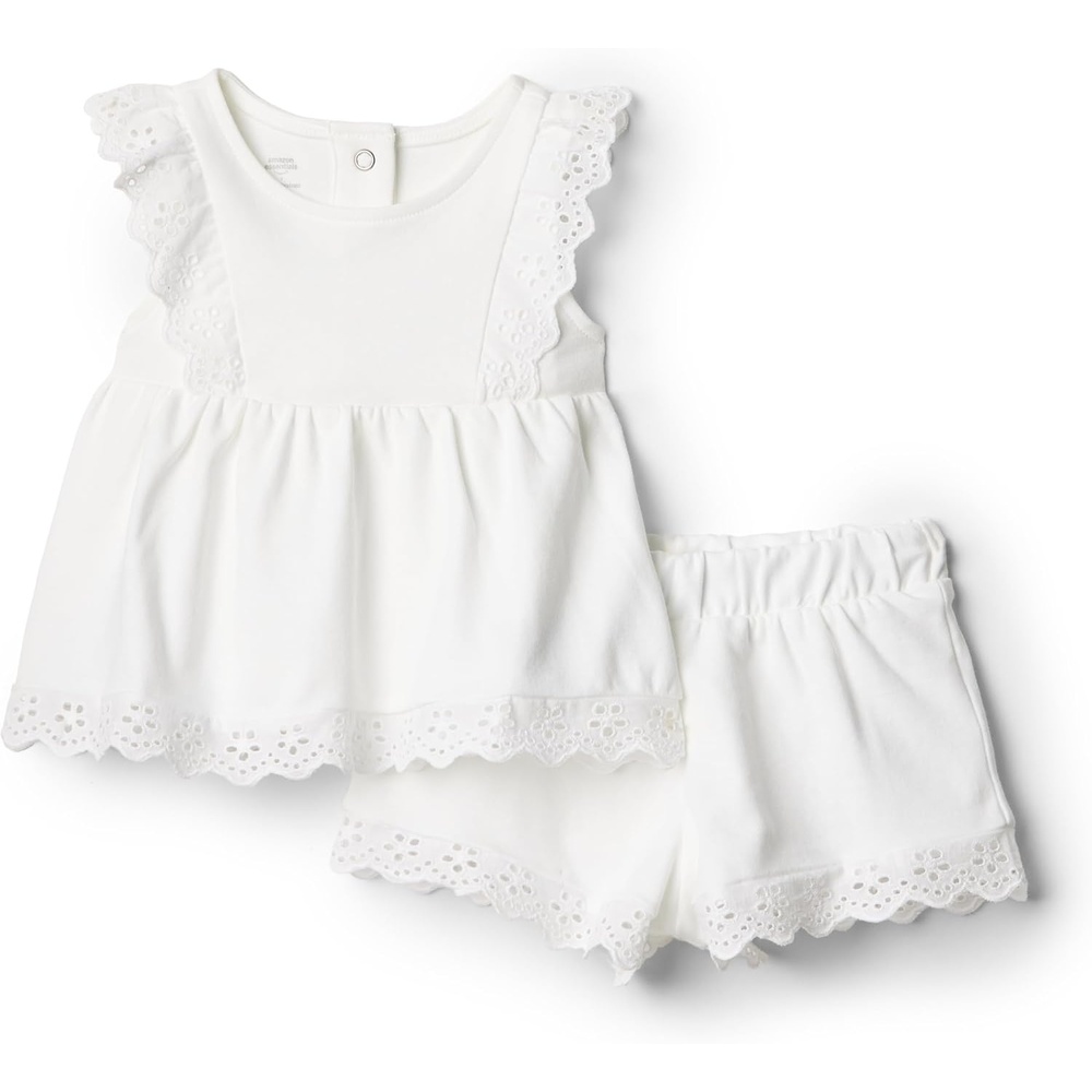 image:imageAmazon Essentials x Sofia Grainge Toddlers and Baby Girls Cotton Eyelet Top amp Shorts Play Set MultipacksWhite