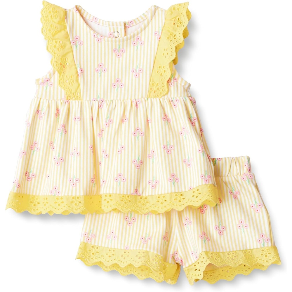 image:imageAmazon Essentials x Sofia Grainge Toddlers and Baby Girls Cotton Eyelet Top amp Shorts Play Set MultipacksYellow Floral