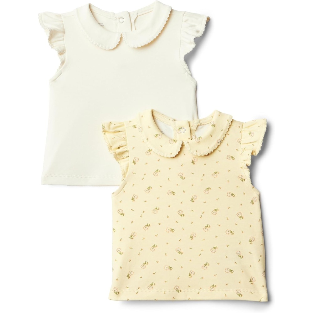 image:imageAmazon Essentials x Sofia Grainge Toddlers and Baby Girls Cotton Short Sleeve Blouses with Ruffles Pack of 2Ditsy FloralIvory
