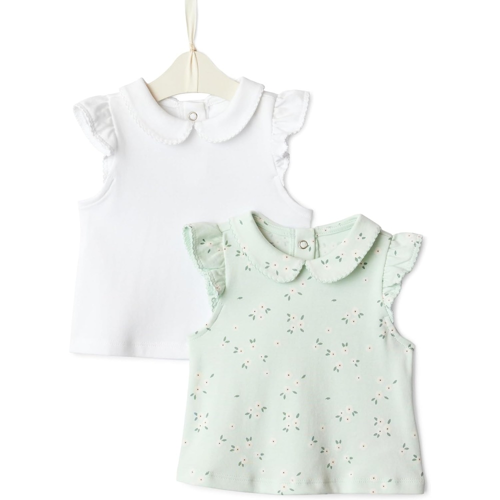 image:imageAmazon Essentials x Sofia Grainge Toddlers and Baby Girls Cotton Short Sleeve Blouses with Ruffles Pack of 2WhiteDitsy Floral