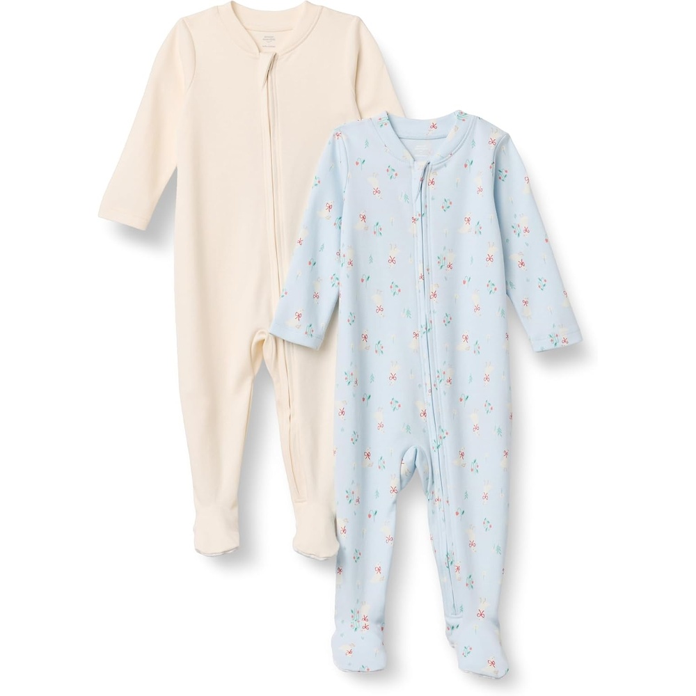 image:imageAmazon Essentials x Sofia Grainge Unisex Babies Cotton Footed Sleep and Play Onepiece Bodysuit Pack of 2IvoryGeese