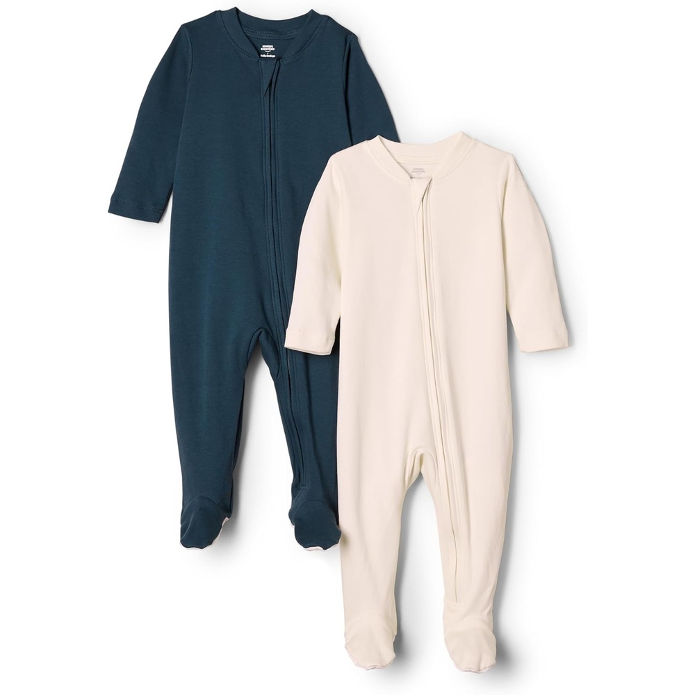 image:imageAmazon Essentials x Sofia Grainge Unisex Babies Cotton Footed Sleep and Play Onepiece Bodysuit Pack of 2IvoryNavy