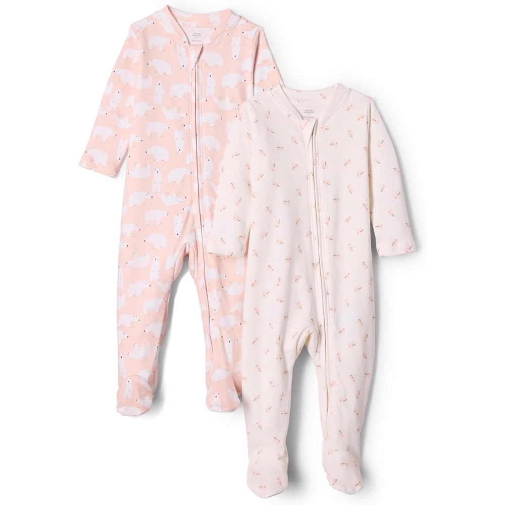 image:imageAmazon Essentials x Sofia Grainge Unisex Babies Cotton Footed Sleep and Play Onepiece Bodysuit Pack of 2Pink Bunny Bear