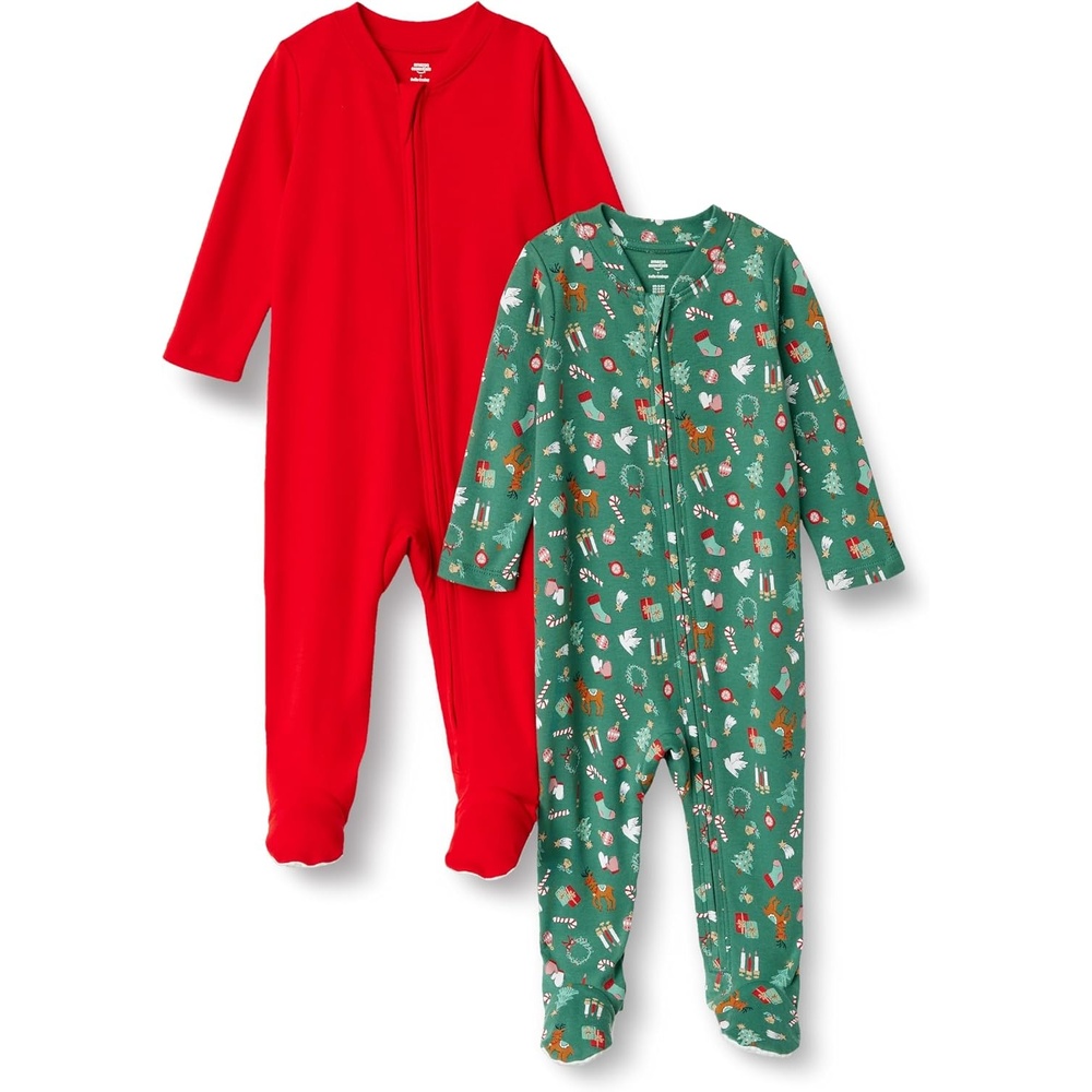 image:imageAmazon Essentials x Sofia Grainge Unisex Babies Cotton Footed Sleep and Play Onepiece Bodysuit Pack of 2RedHoliday