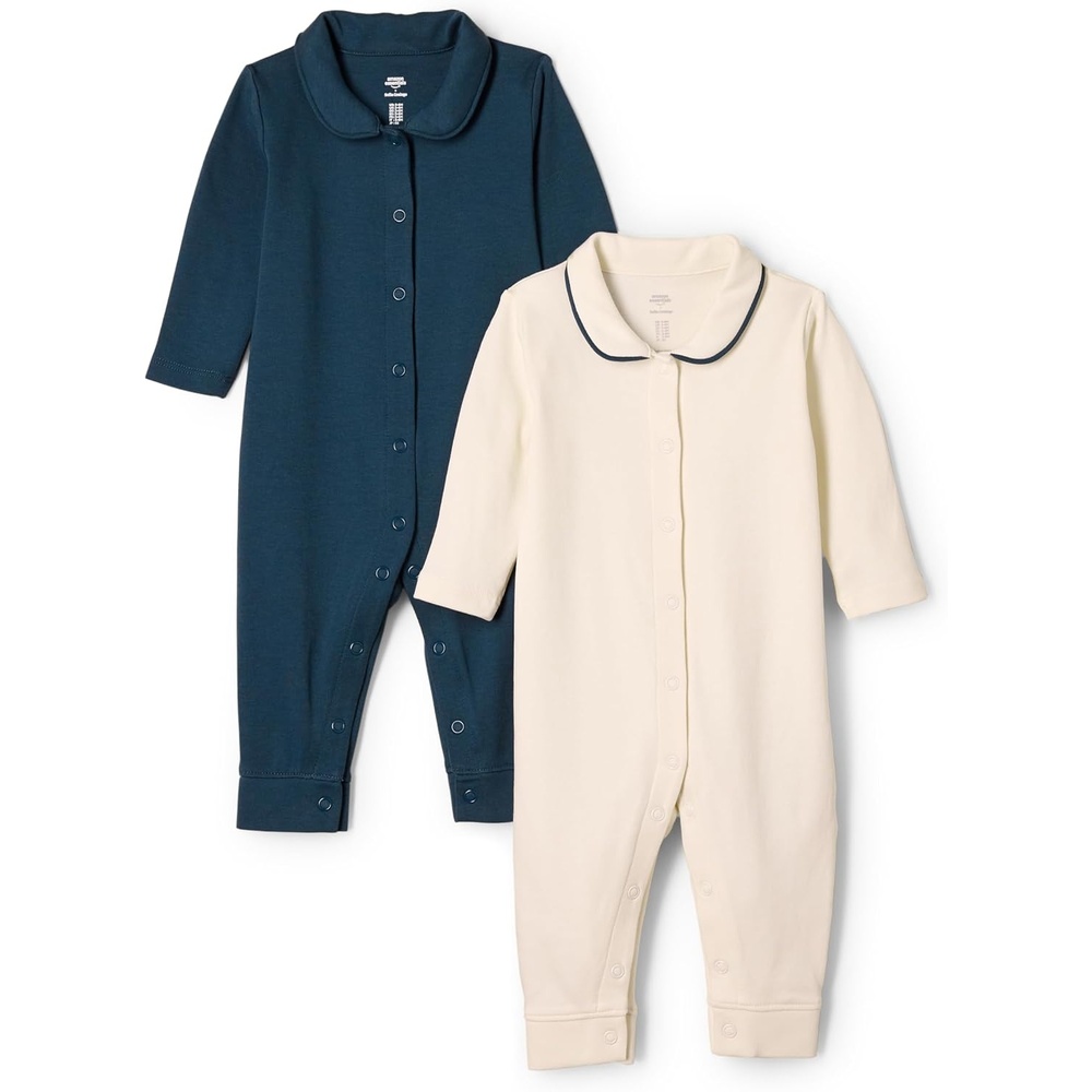 image:imageAmazon Essentials x Sofia Grainge Unisex Babies Cotton Footless Sleepsuit Pack of 2IvoryNavy