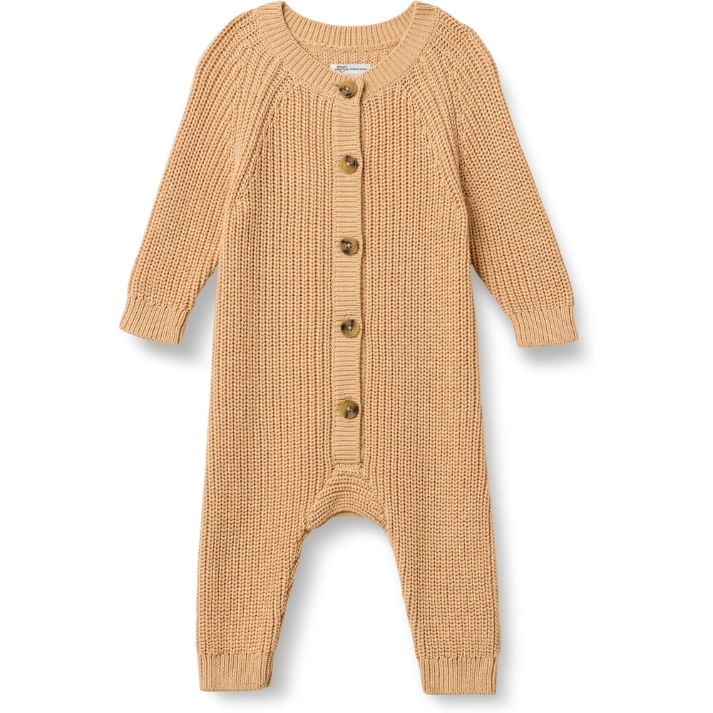 image:imageAmazon Essentials x Sofia Grainge Unisex Babies Cotton Knit PlaysuitLight Camel