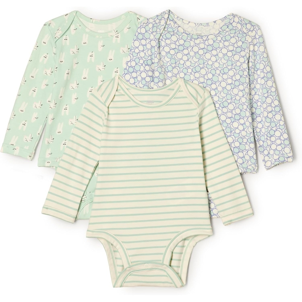 image:imageAmazon Essentials x Sofia Grainge Unisex Babies Long Sleeve Crew Neck Bodysuit Pack of 3RabbitsRound TreesStripe