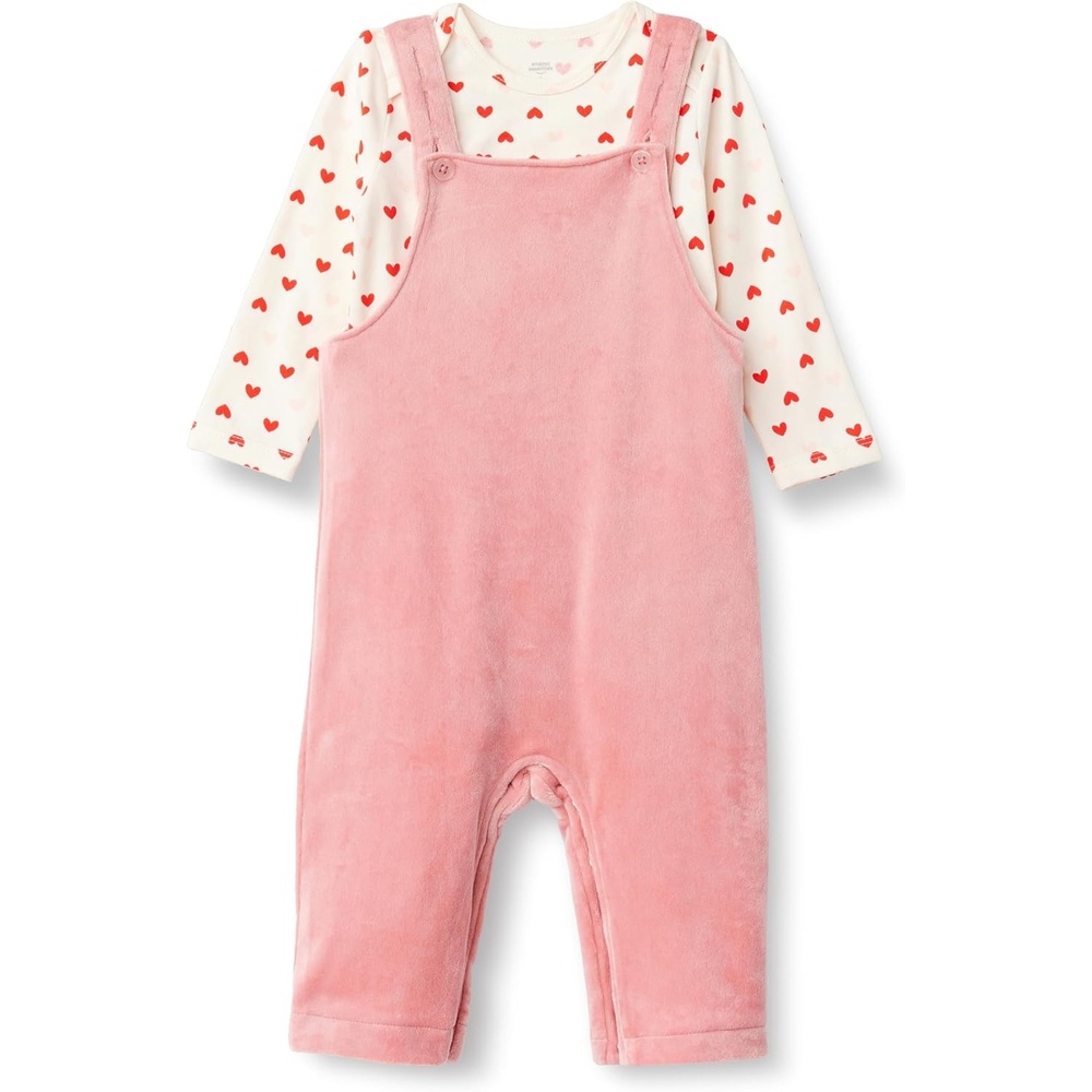 image:imageAmazon Essentials x Sofia Grainge Unisex Babies Velour Overall and Long Sleeve Bodysuit SetBlushHearts