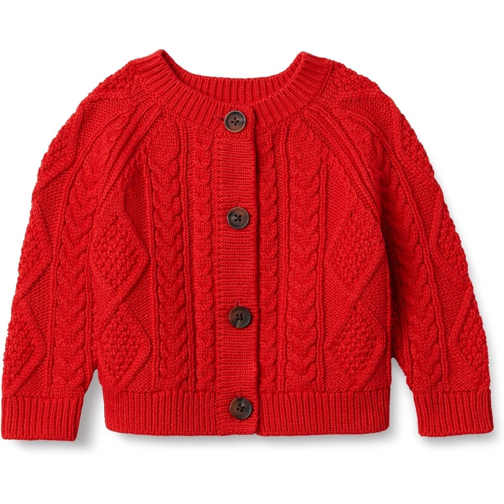 image:imageAmazon Essentials x Sofia Grainge Unisex Toddlers and Babies Cable Knit Cotton Fisherman Cardigan SweaterRed