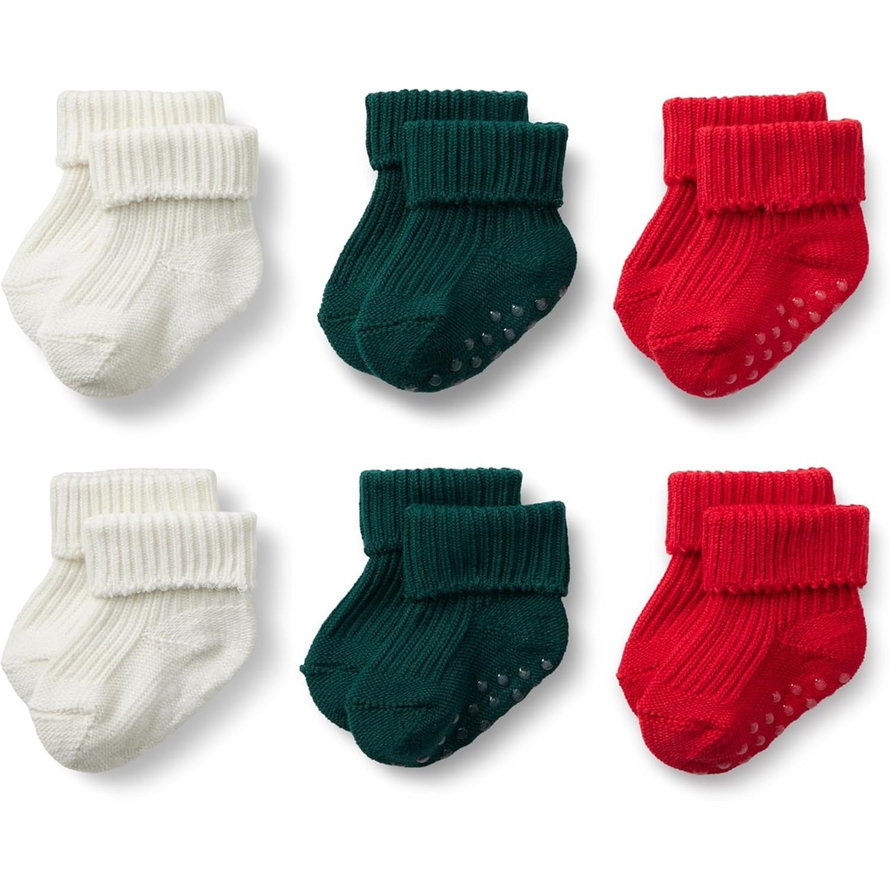 image:imageAmazon Essentials x Sofia Grainge Unisex Toddlers and Babies Knitted Turn Cuff SocksDark GreenIvoryRed